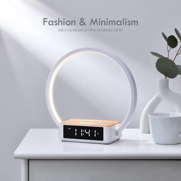 Bedside Lamp with Alarm Clock,Touch Lamp with Wireless Charger,Nightlight for Be - Picture 8 of 11